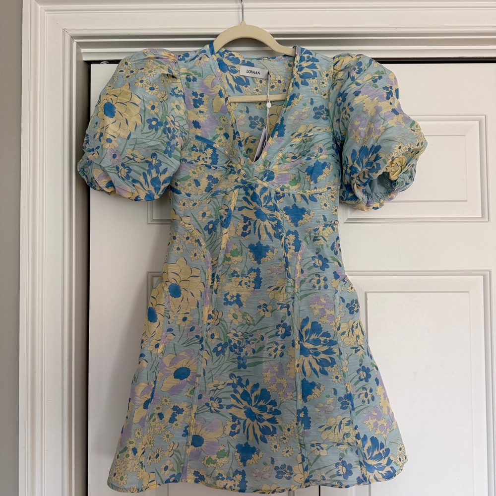 Lovaan Adeline Linen and Silk Blend Bluebell Floral Dress Size US 2